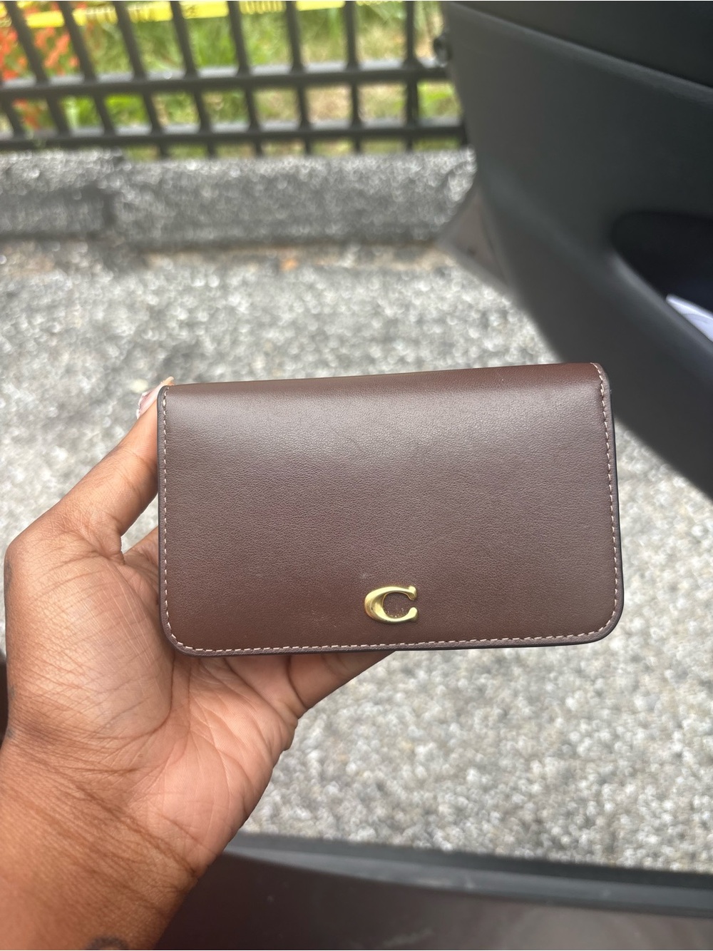 Coach Brown Leather Key & Card Holder with Gold 'C' Accent
